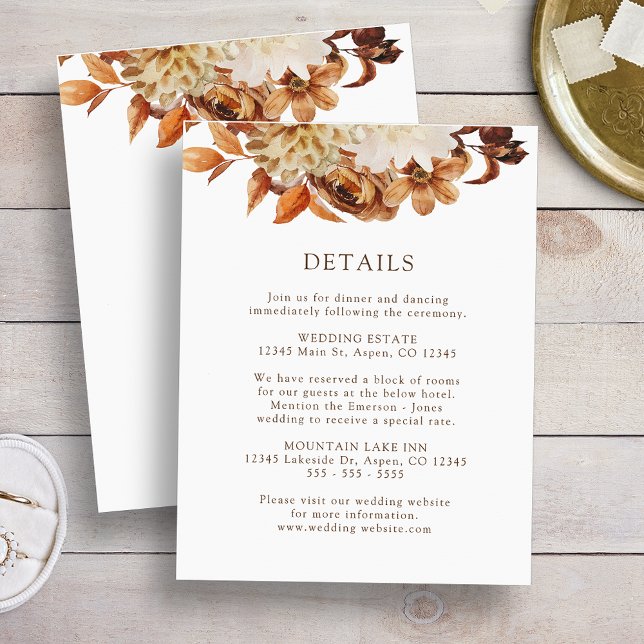 White Fall Terracotta Blumenzwiebeln Details Begleitkarte (White Fall Terracotta Floral Wedding Details Enclosure Card
)