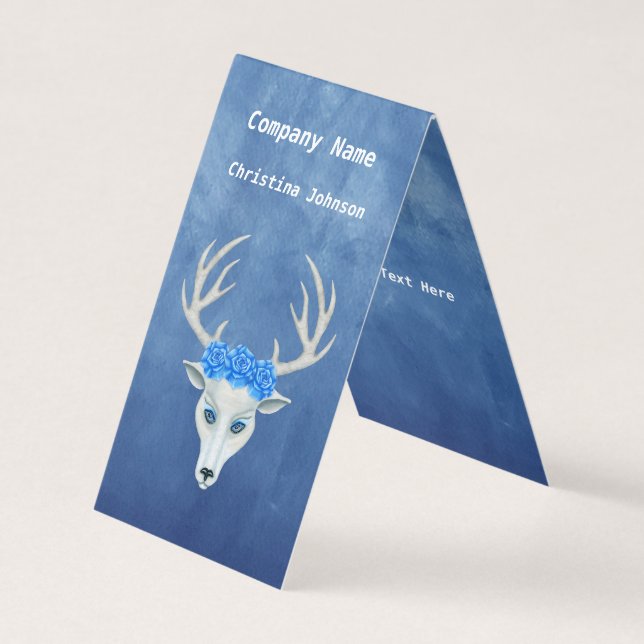 White Fantasy Deer Head Antlers Big Rose Blue Visitenkarten (Vorderseite)