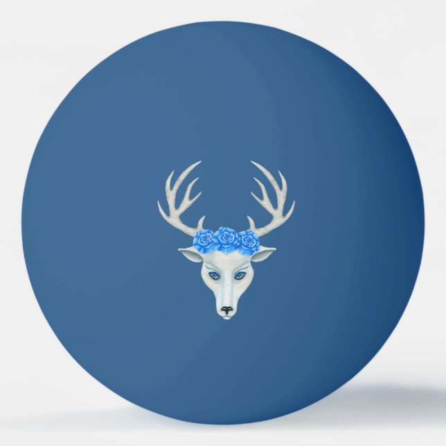 White Fantasy Deer Head Antlers Rose Blue Eyes  Tischtennisball (Vorderseite)
