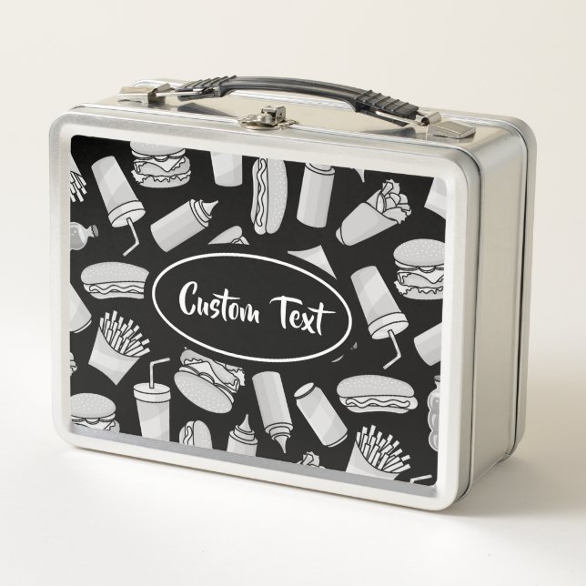 White Fast Food Icons Mustermusterbox Metall Brotdose (Vorderseite)