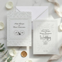 White Faux Embossed Floral Relief Formal Wedding 