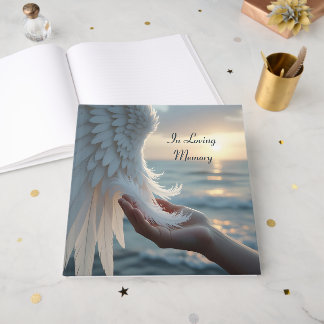 White feathers from an angel's wing, condolence gästebuch
