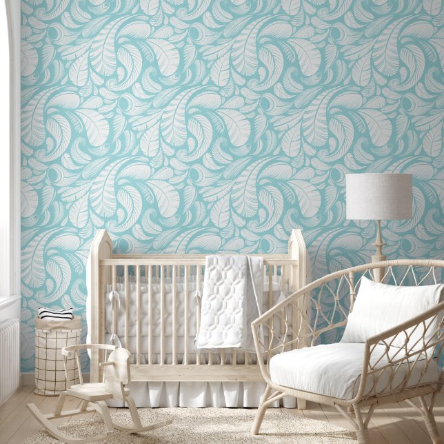 White Feathers on soft baby blue Tapete (Kinder)