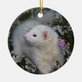White Ferret in Blume Keramik Ornament