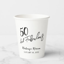 White Fifty and Fabulous Script Birthday Party Pappbecher