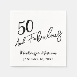 White Fifty and Fabulous Script Birthday Party Serviette