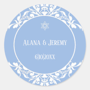 White Filigree Jewish Star Hochzeitsticker Runder Aufkleber