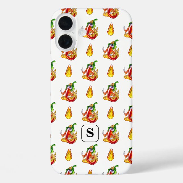 White Firefighter Fun Red & Yellow Flame Design iPhone 16 Plus Hülle (Rückseite)