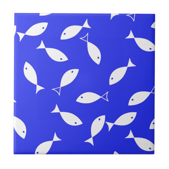 White Fish Blue Background Captain Sea Theme Fliese (Vorderseite)