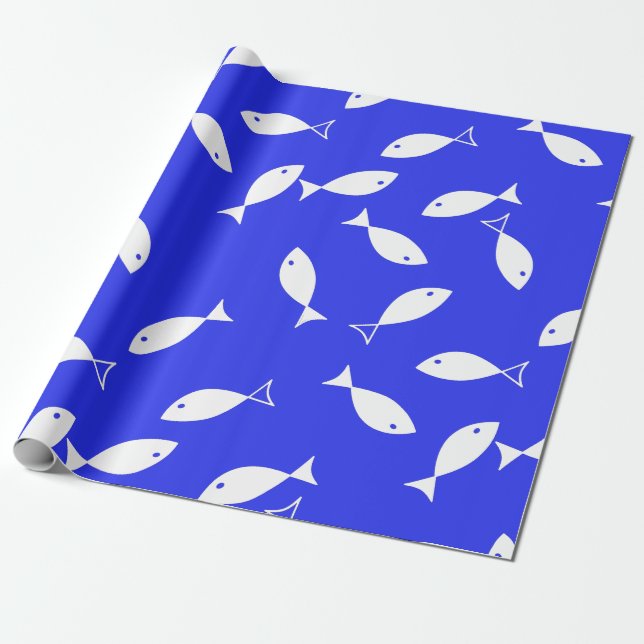 White Fish Blue Background Captain Sea Theme Geschenkpapier (Ungerollt)