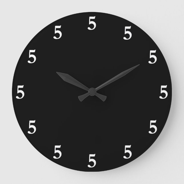 White Five o Clock Irgendwo auf schwarz Große Wanduhr (Vorderseite)