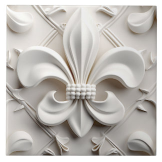 White Fleur De Lis Ceramic Tile Fliese