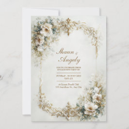 White Floral And Gold Baroque Scroll Wedding Einladung
