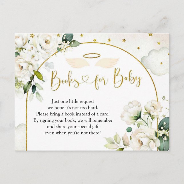White Floral Angel Baby Heaven Sent Books for Baby Einladungspostkarte (Vorderseite)
