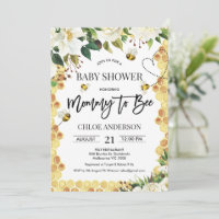 White Floral Bee Thème Baby shower Invitation