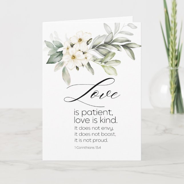 White Floral Bible Verse Hochzeitsgratulation Karte (Vorderseite)