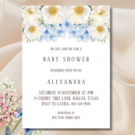 White Floral Blue Hydrangea Garden Baby Dusche Einladung