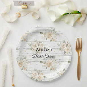 White Floral Boho Brautparty Pappteller