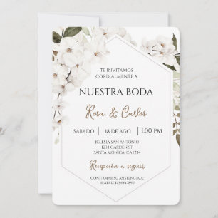 White Floral Boho Spanische Hochzeit Einladung