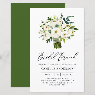 White Floral Bouquet Bridal Brunch Einladung