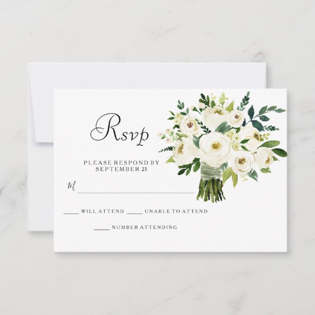 White Floral Bouquet Elegante Wedding UAWG RSVP Karte (Vorderseite)