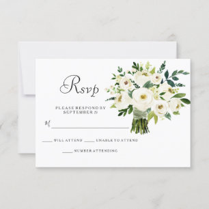 White Floral Bouquet Elegante Wedding UAWG RSVP Karte