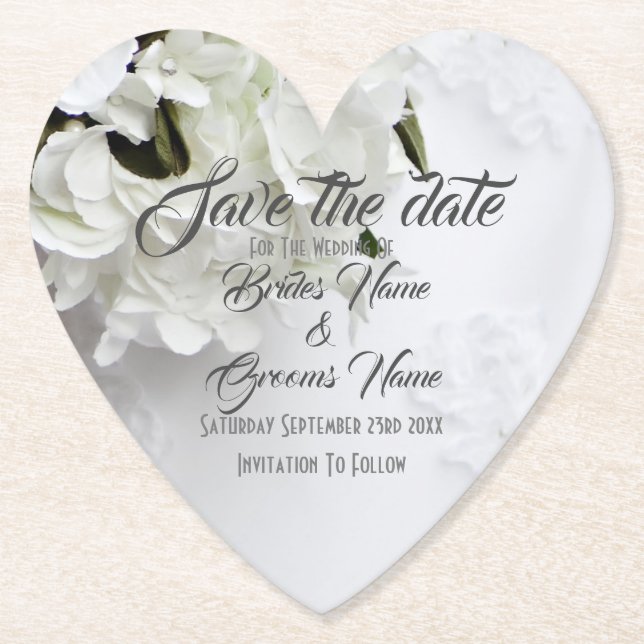 White Floral Bouquet Save the Date Untersetzer (Vorderseite)
