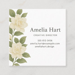 White Floral Business Card Quadratische Visitenkarte