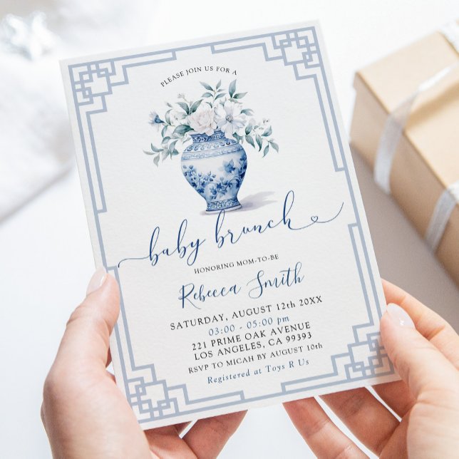 White Floral Chinoiserie Ginger Jar Baby Brunch Einladung (Von Creator hochgeladen)