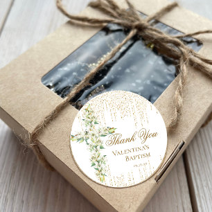 White Floral Cross Gold Glitzer Script Vielen Dank Runder Aufkleber