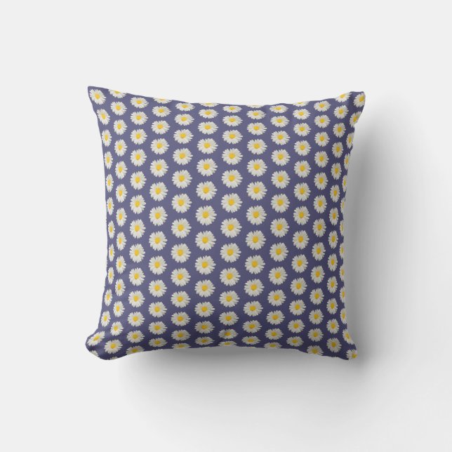 White Floral Daisies Navy Blue Kissen (Vorderseite)