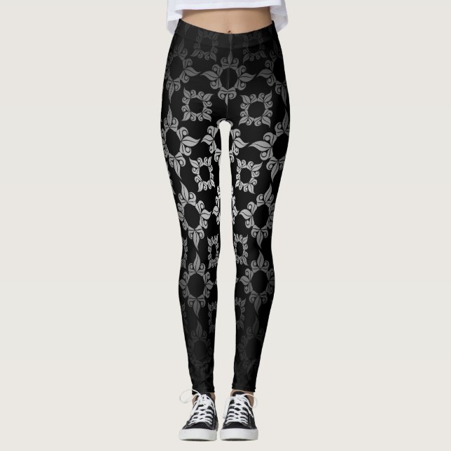 White Floral Damask Leggings (Vorderseite)