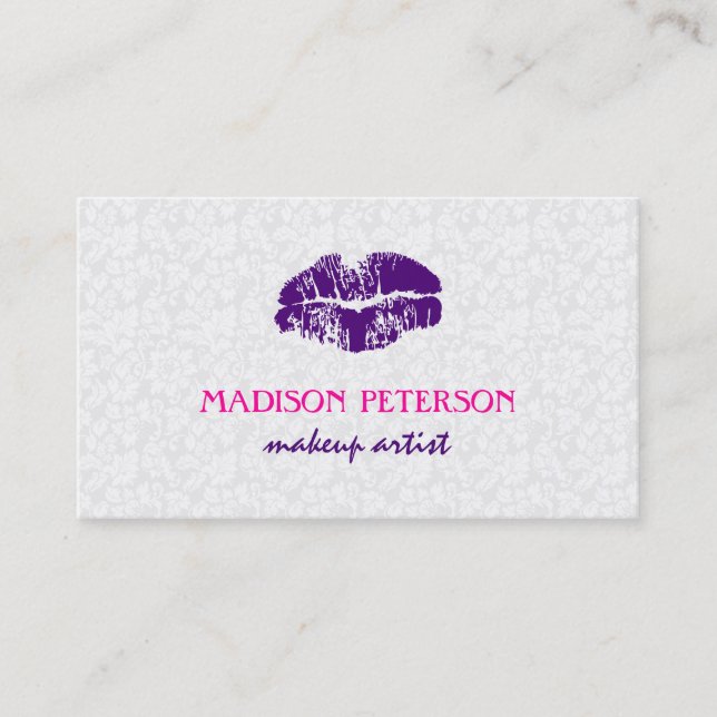 White Floral Damask Makeup Artist Design Business Visitenkarte (Vorderseite)