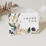 White Floral Dankeschön Karte<br><div class="desc">Wir entwarfen diese Dankeschön-Karte von White Floral, um Ihre rustikale dunkle tropische Hochzeit zu beenden. Die böhmische Aquarellanlage mit ihren modernen böhmischen Blume, wie Protea, Dahlia und getrockneter Lotus, ist ein Set für das modisch-minimalistische Grün und Weiß. Ändern Sie den Text und fügen Sie ein Foto, um es zu Ihrem...</div>