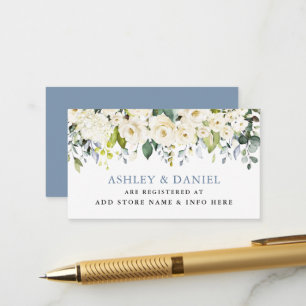 White Floral Dusty Blue Wedding Registry Begleitkarte