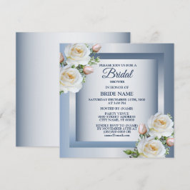 White Floral Elegant Blue Gray Bridal Shower Einladung