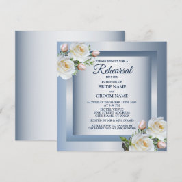 White Floral Elegant Blue Gray Rehearsal Dinner Einladung