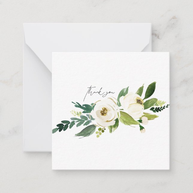 White Floral Elegant Wedding Blank Vielen Dank Mitteilungskarte (Vorderseite)