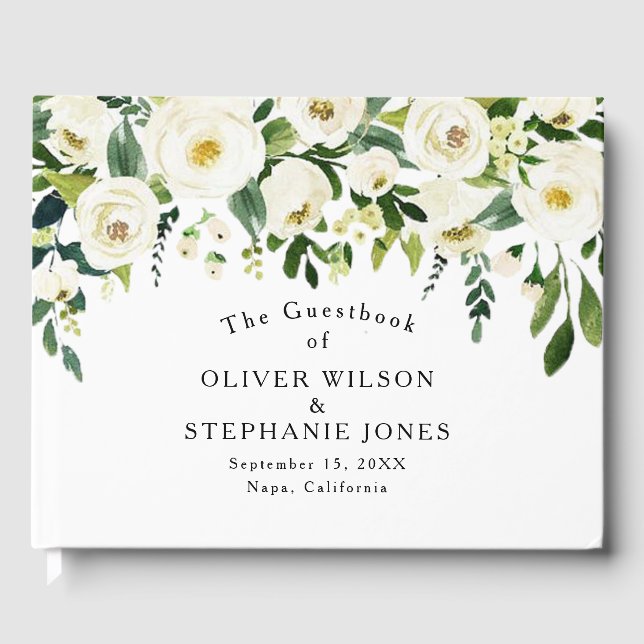 White Floral Elegant Wedding Gästebuch (Vorderseite)