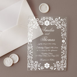 White Floral Elegante Wedding Acryleinladungen