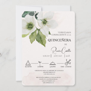 White Floral espagnol quinceañera Invitation