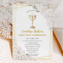 White Floral First Heilige Kommunion Gold Chalice