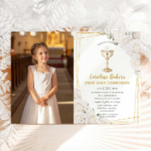 White Floral First Holy Communion Gold Chalice