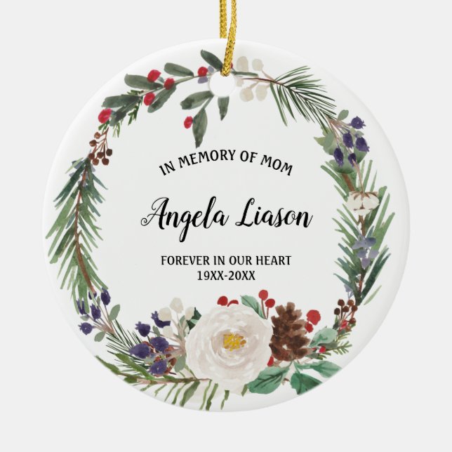 White Floral Flower In Memory of Mom Christmas Keramik Ornament (Vorne)