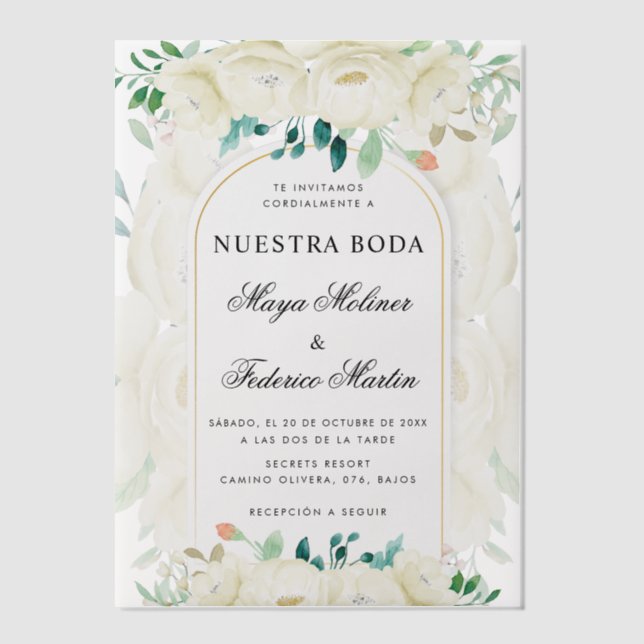 White Floral Garden Nuestra Boda Spanische Hochzei (Vorderseite)