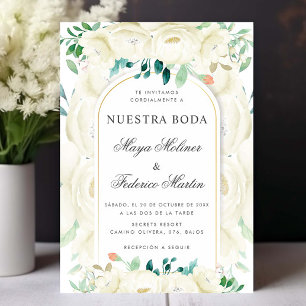 White Floral Garden Nuestra Boda Spanische Hochzei Einladung