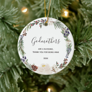 White Floral Godparent Vorschlag von Godchild Keramik Ornament