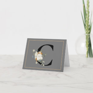 White Floral Gold Akzente Monogram C Note Card