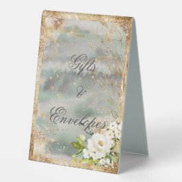 White Floral Gold Botanische Creme Elfenbeinhochze Tischaufsteller