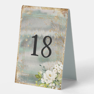 White Floral Gold Botanische Creme Elfenbeinhochze Tischaufsteller